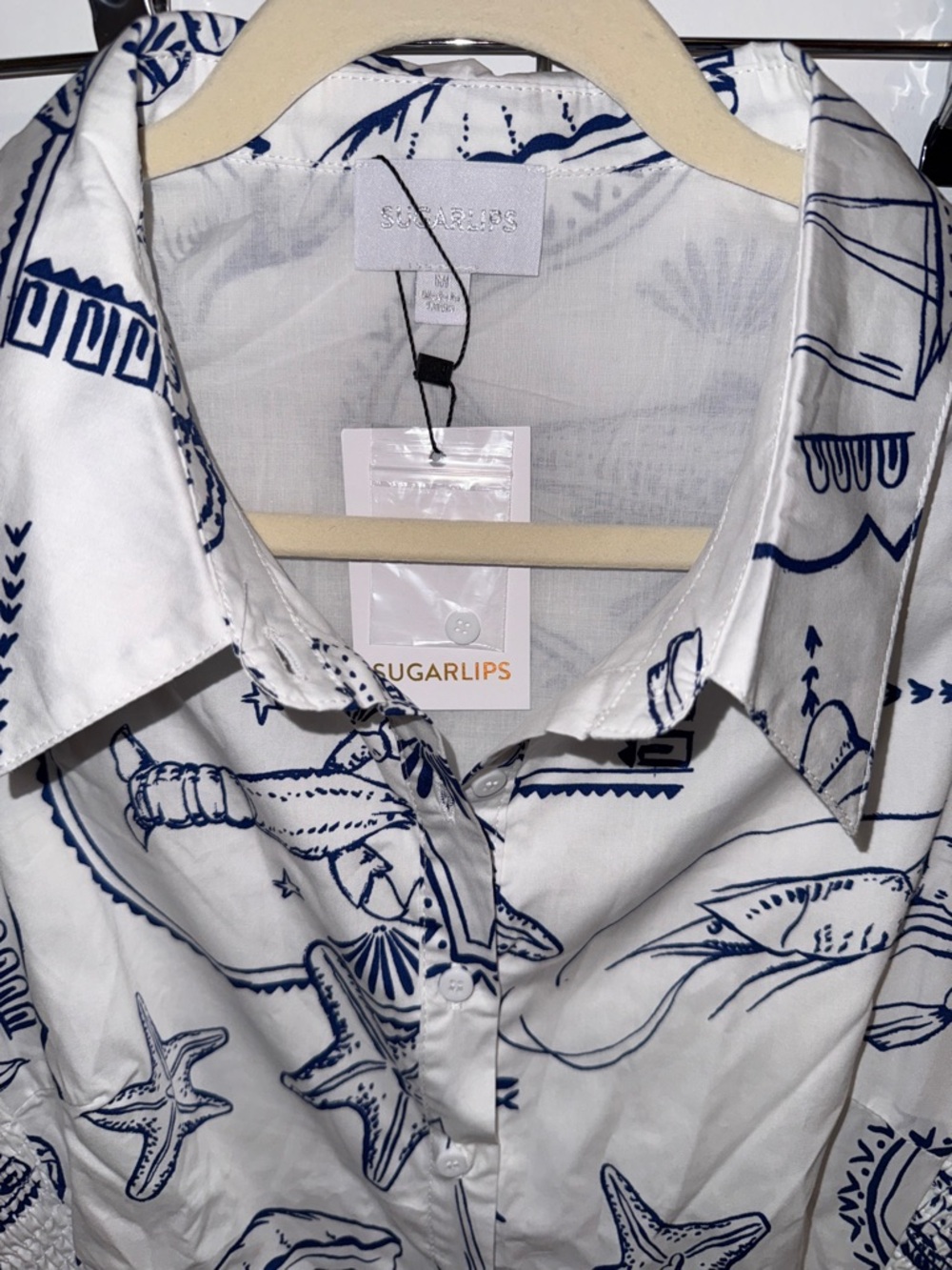 Sugarlips White Midi Cotton Dress with Navy Nautical Print - Picture 4 of 5